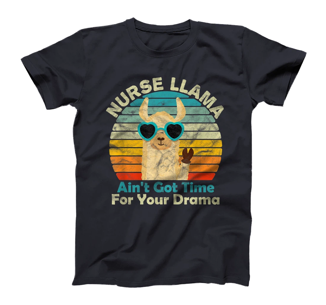 Nurse Llama Nursing Student 2021 70s Retro Vintage Sunset T-Shirt