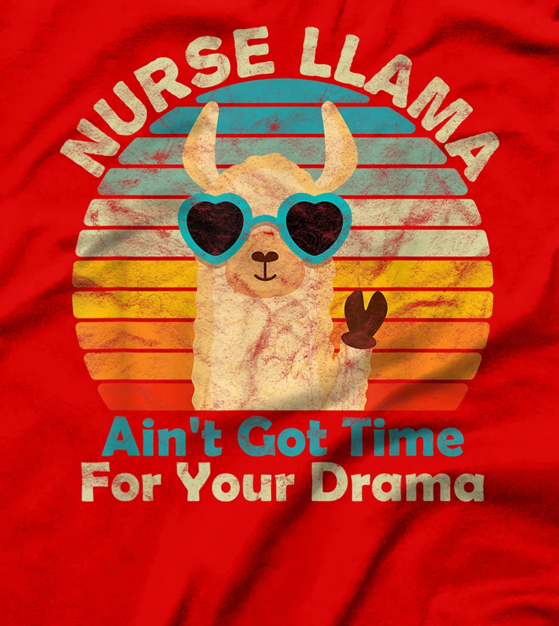 Nurse Llama Nursing Student 2021 70s Retro Vintage Sunset T-Shirt