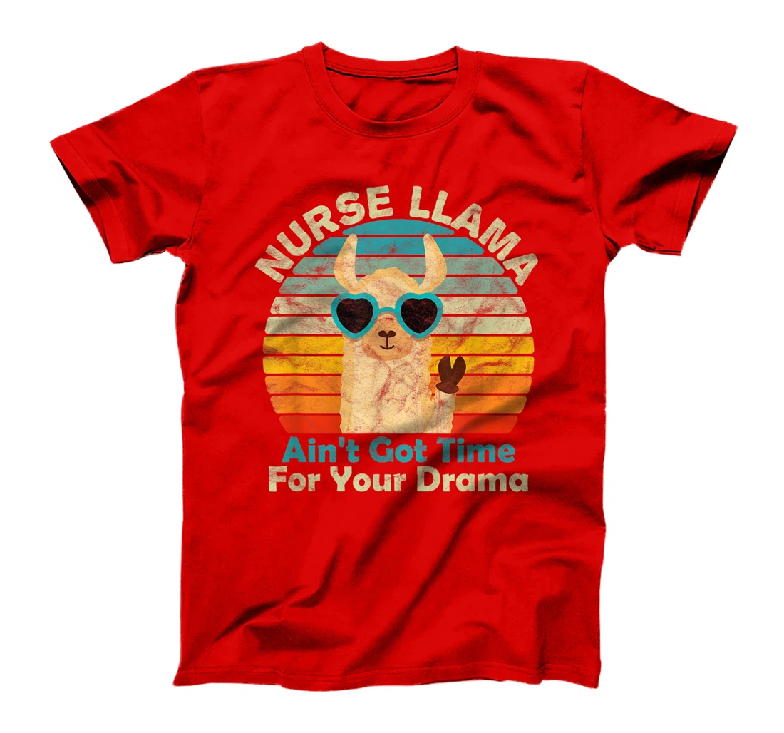 Nurse Llama Nursing Student 2021 70s Retro Vintage Sunset T-Shirt