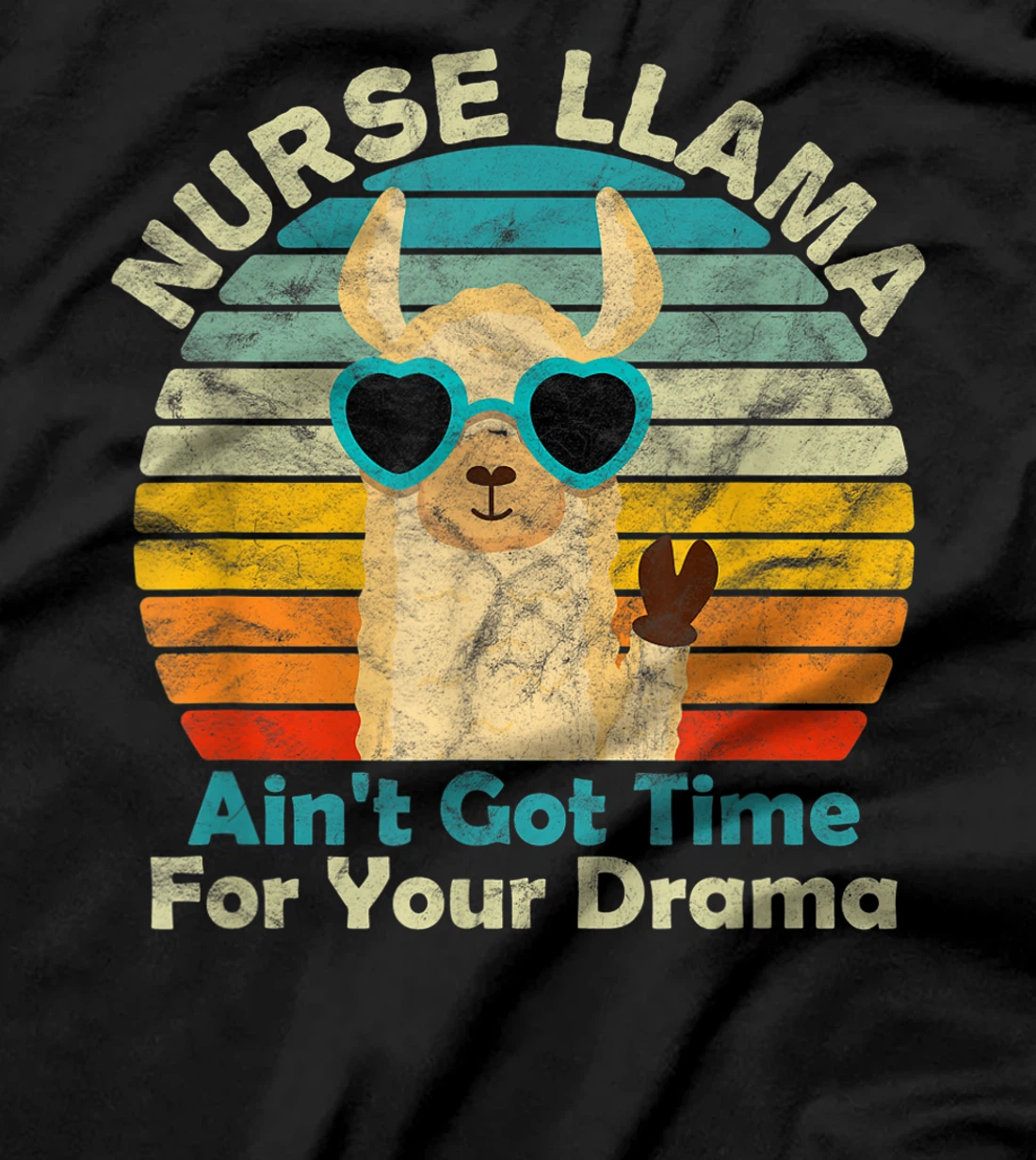 Nurse Llama Nursing Student 2021 70s Retro Vintage Sunset T-Shirt