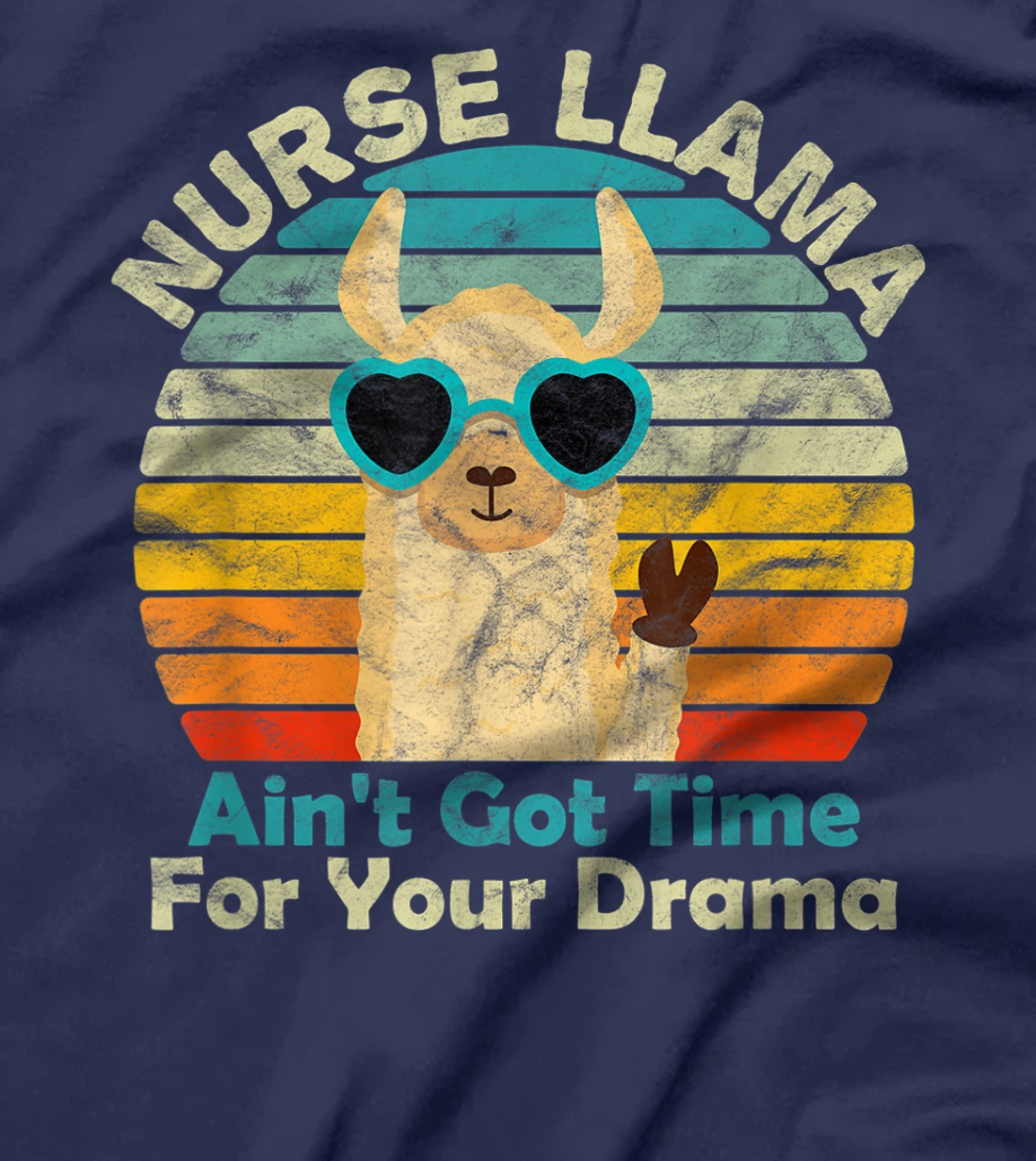 Nurse Llama Nursing Student 2021 70s Retro Vintage Sunset T-Shirt