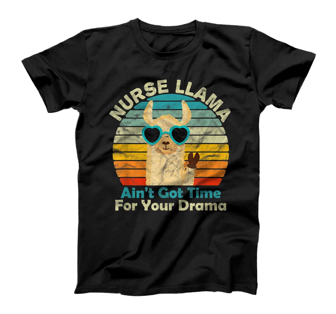 Nurse Llama Nursing Student 2021 70s Retro Vintage Sunset T-Shirt