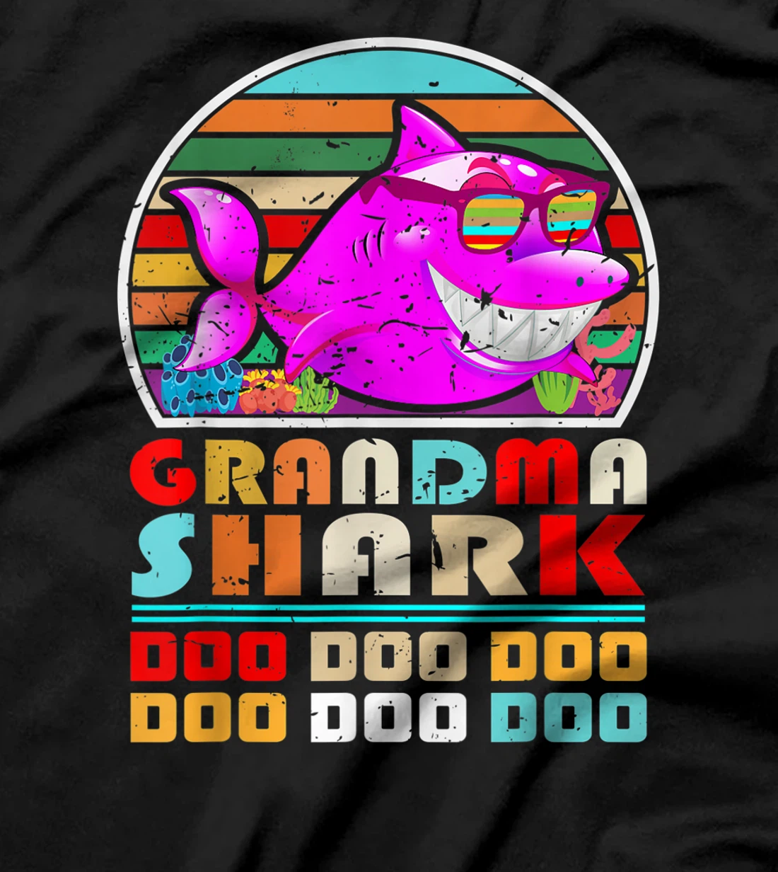 Funny Vintage Retro Grandma Shark Fishing T-Shirt