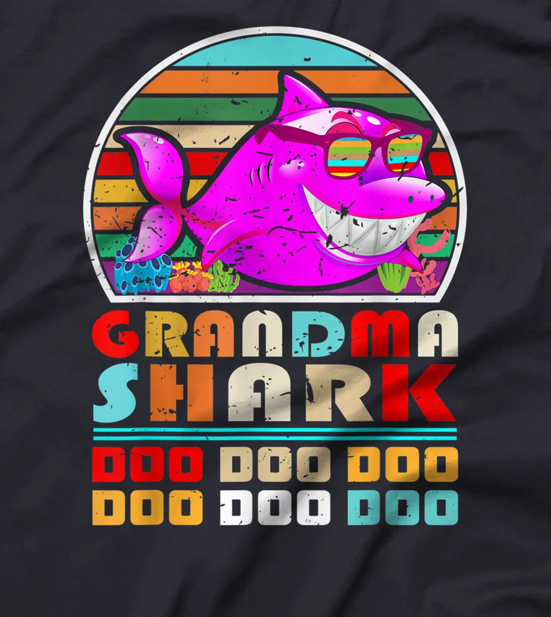 Funny Vintage Retro Grandma Shark Fishing T-Shirt