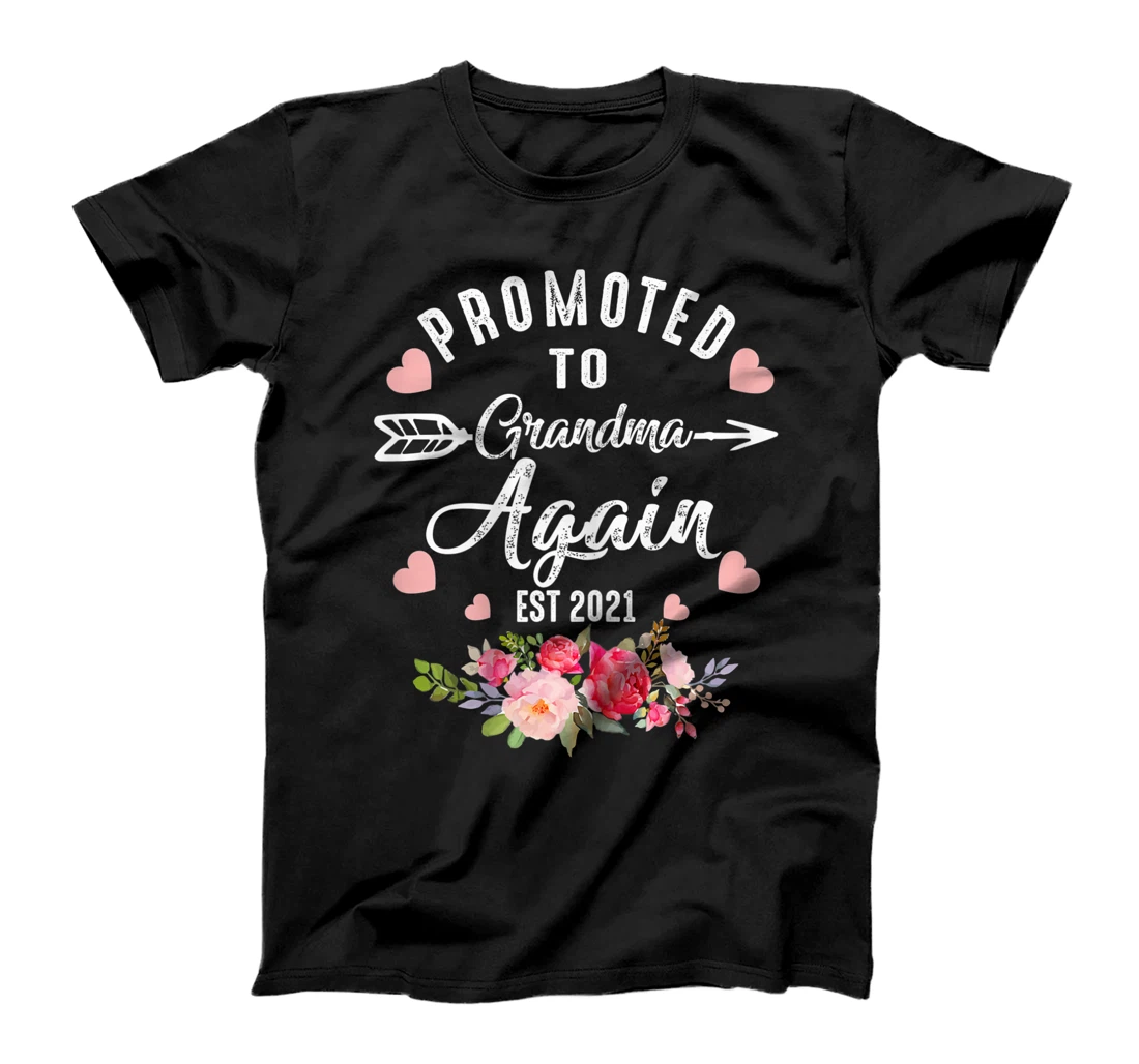 Womens Tu Promoted to Grandma Again Est 2021 Costume Gender Reveal T-Shirt