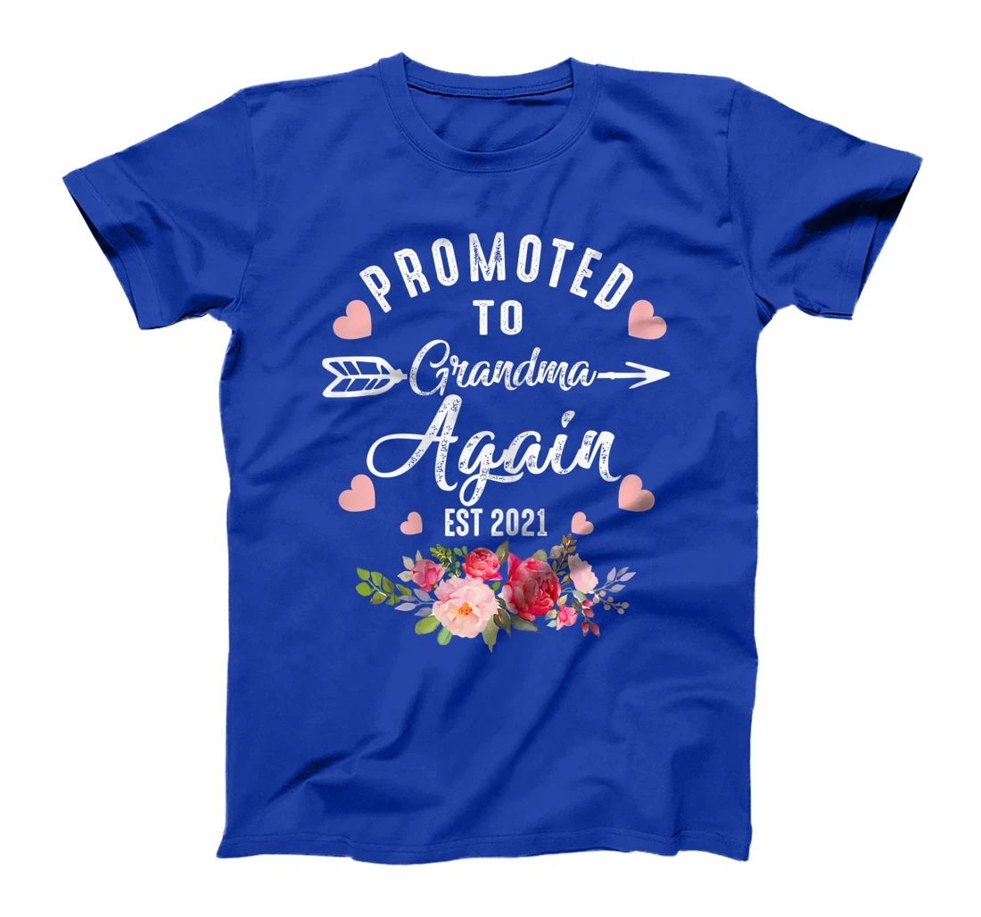 Womens Tu Promoted to Grandma Again Est 2021 Costume Gender Reveal T-Shirt