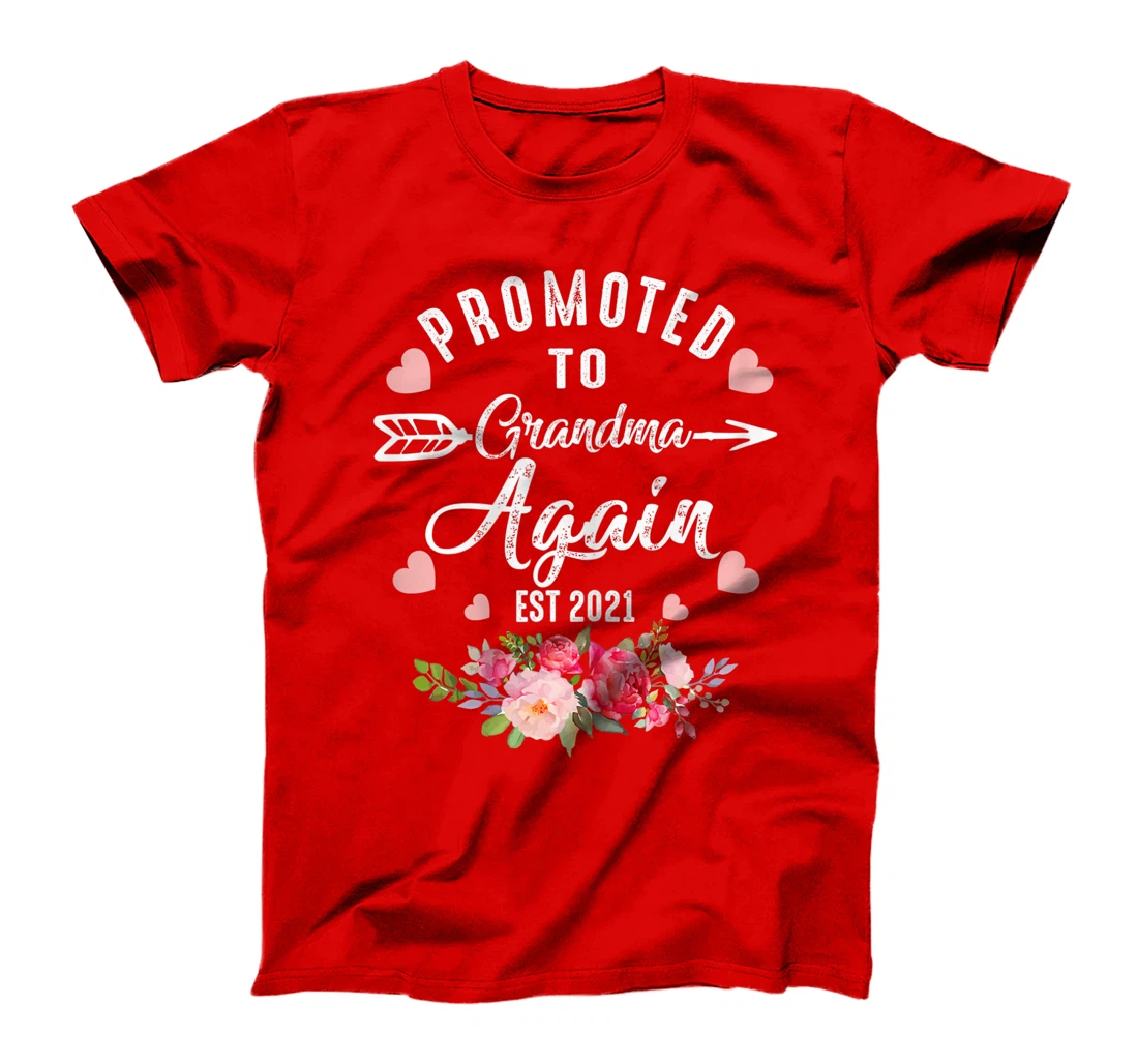 Womens Tu Promoted to Grandma Again Est 2021 Costume Gender Reveal T-Shirt