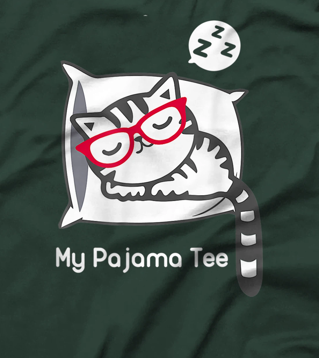 Cat Pajama Shirt Cute Sleeping Kitty with Glasses Pj T-Shirt