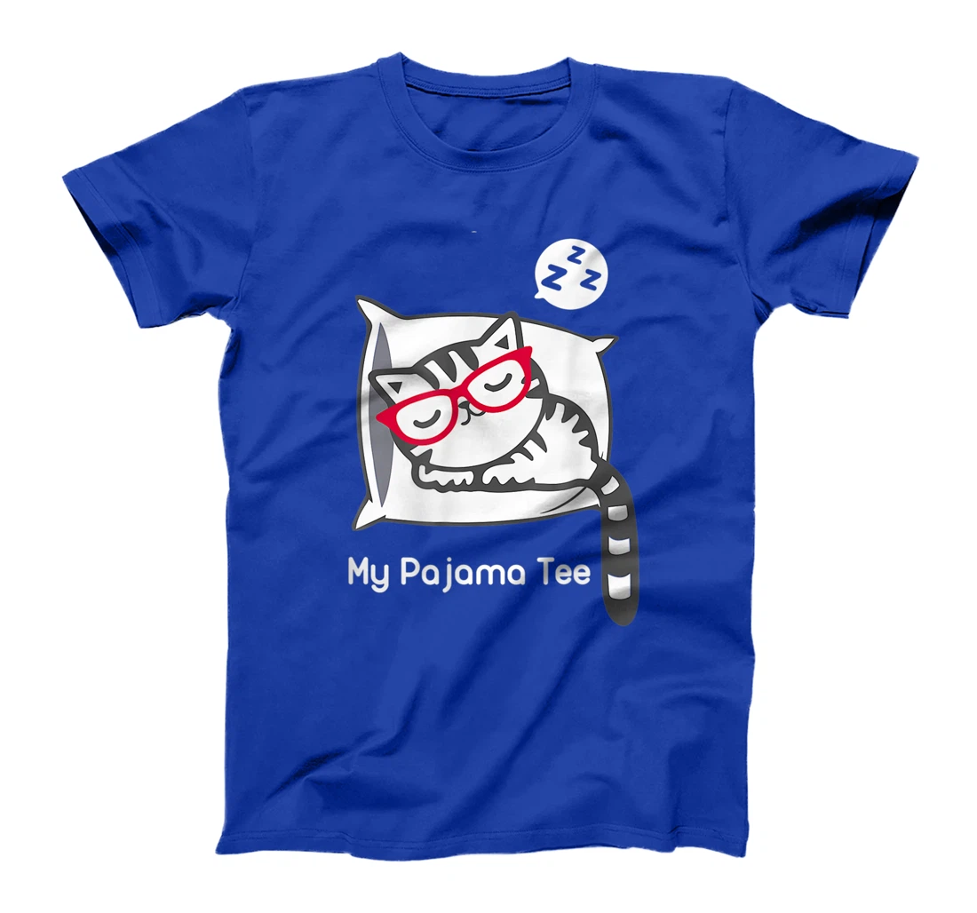 Cat Pajama Shirt Cute Sleeping Kitty with Glasses Pj T-Shirt