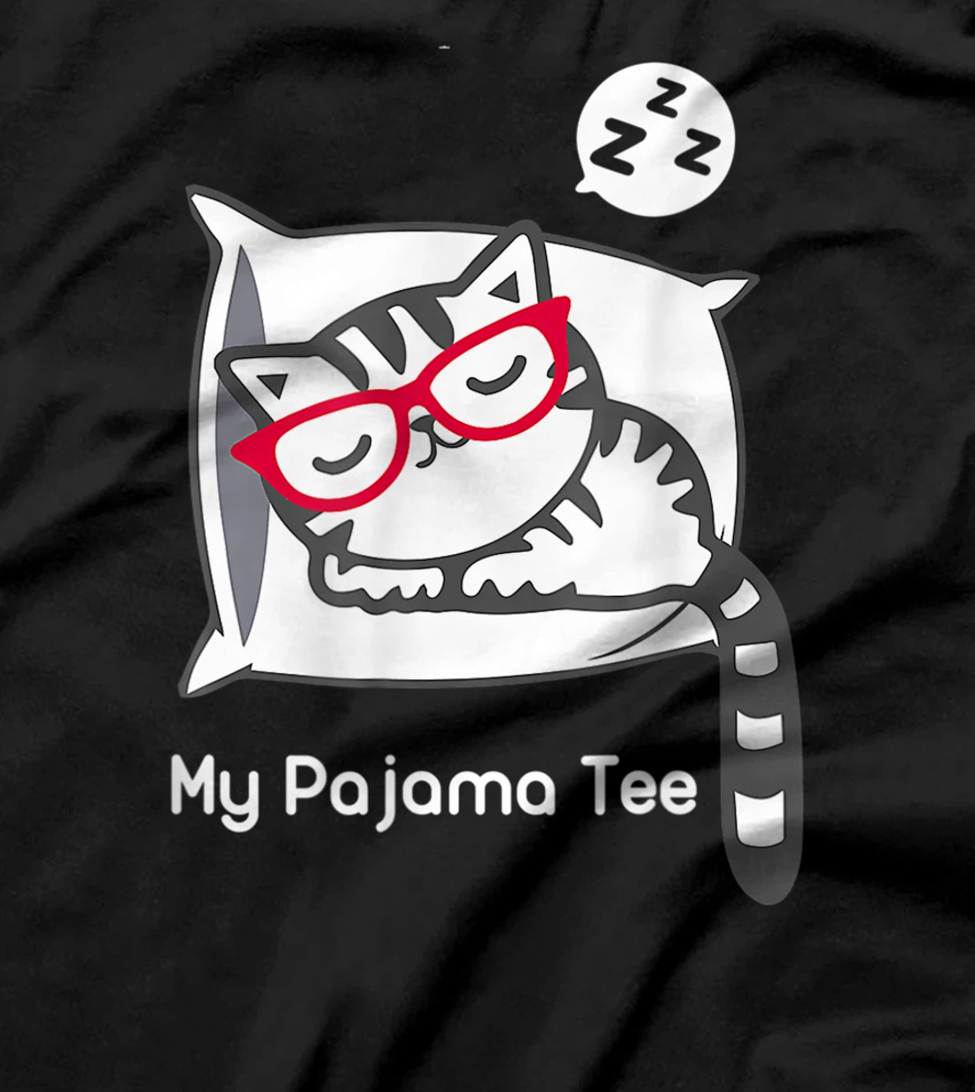 Cat Pajama Shirt Cute Sleeping Kitty with Glasses Pj T-Shirt