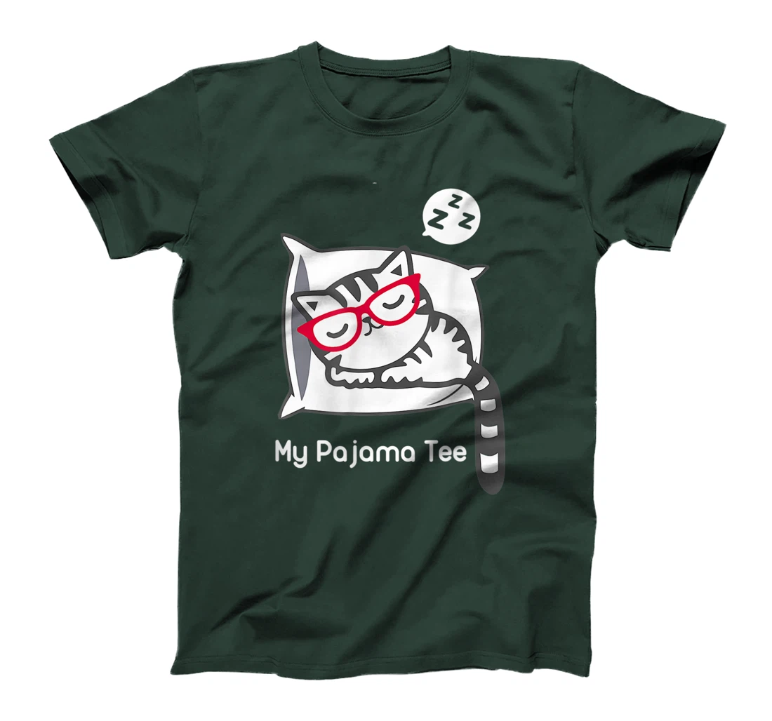 Cat Pajama Shirt Cute Sleeping Kitty with Glasses Pj T-Shirt