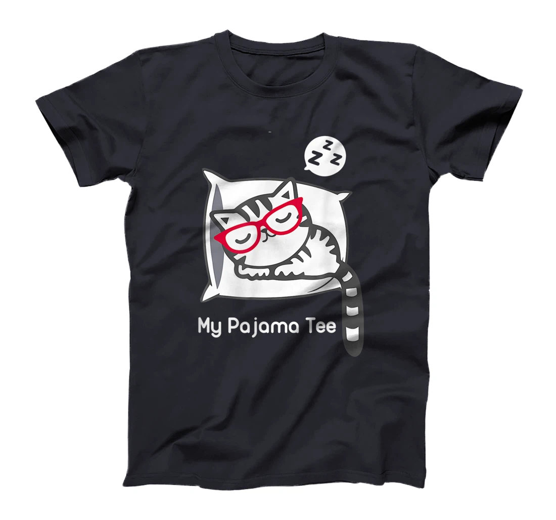 Cat Pajama Shirt Cute Sleeping Kitty with Glasses Pj T-Shirt