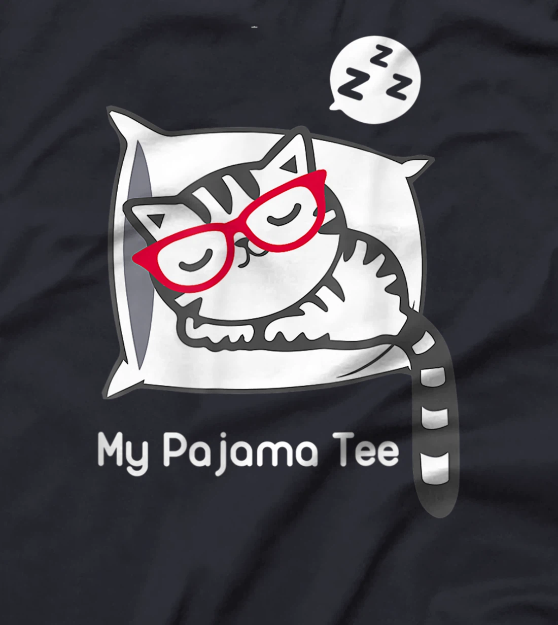 Cat Pajama Shirt Cute Sleeping Kitty with Glasses Pj T-Shirt