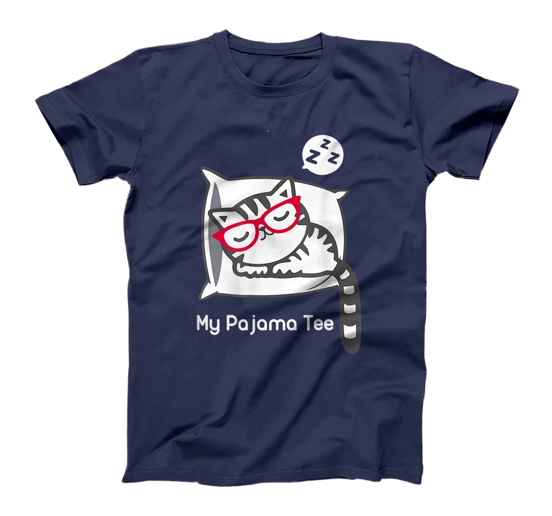 Cat Pajama Shirt Cute Sleeping Kitty with Glasses Pj T-Shirt