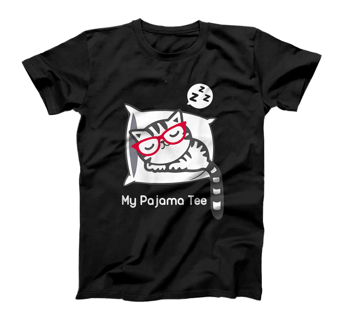 Cat Pajama Shirt Cute Sleeping Kitty with Glasses Pj T-Shirt