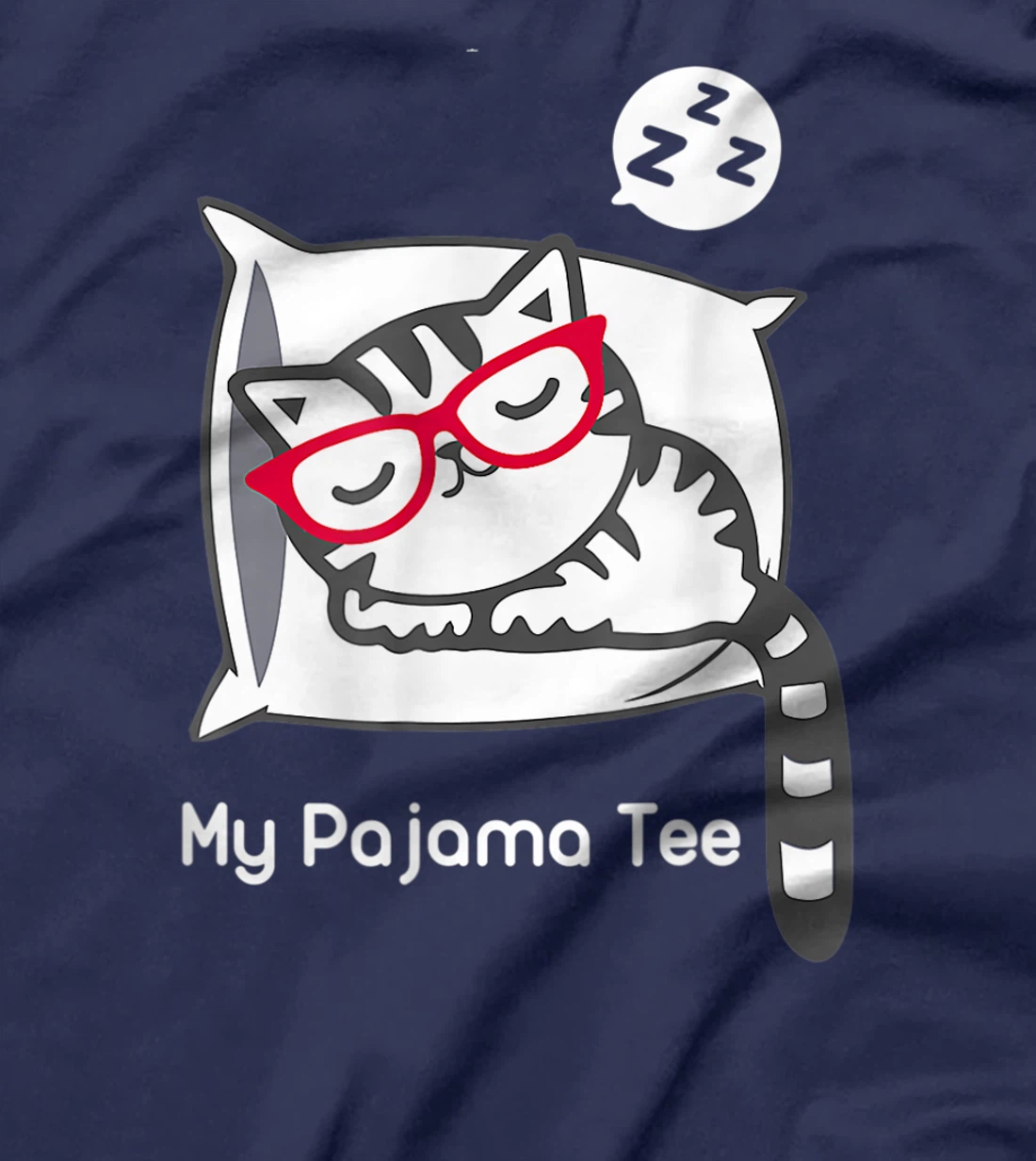 Cat Pajama Shirt Cute Sleeping Kitty with Glasses Pj T-Shirt
