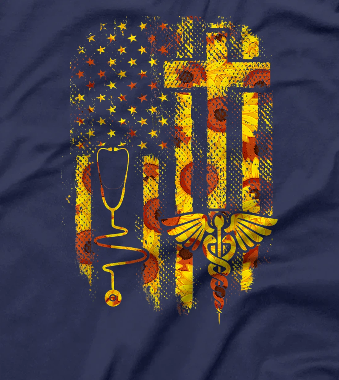 Sunflower American Flag Nurse Stethoscope Healthcare Gift T-Shirt