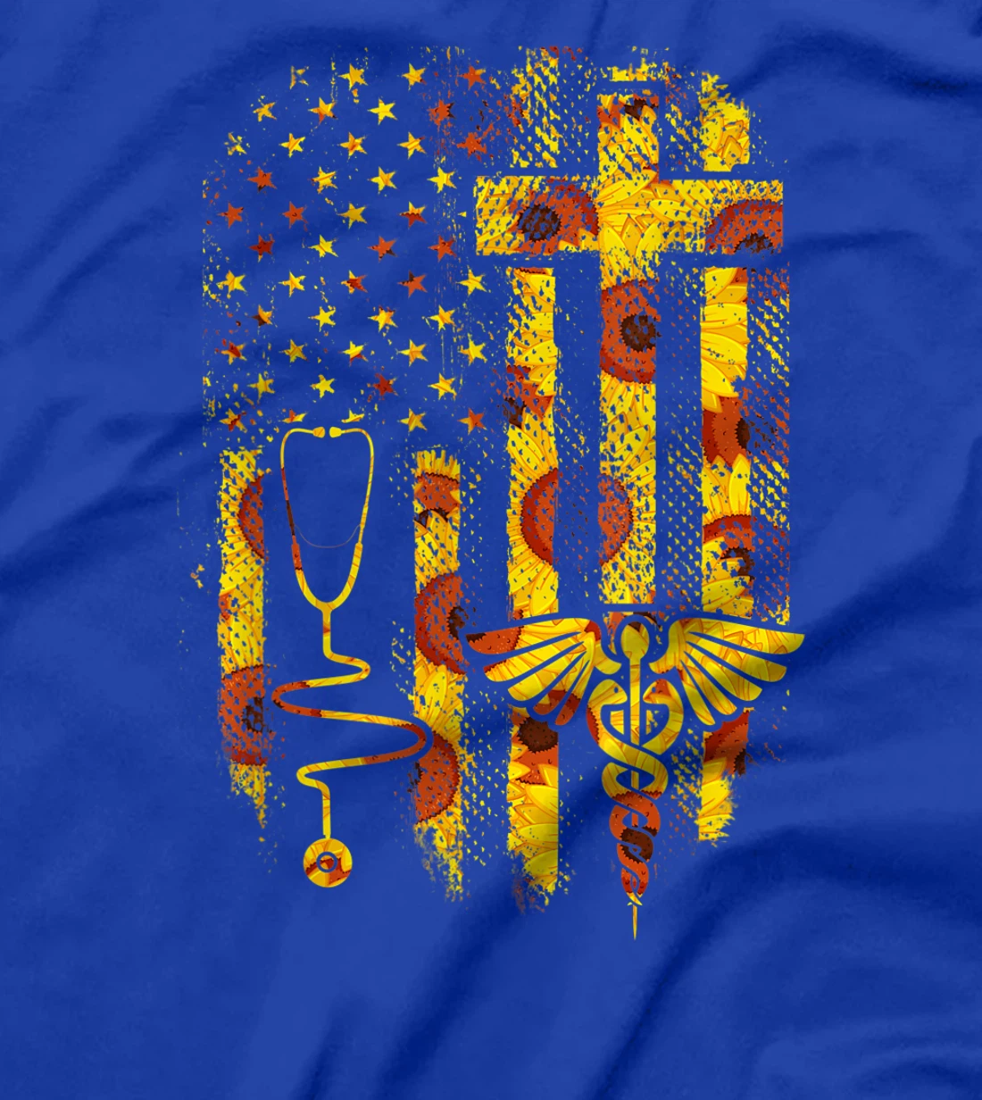 Sunflower American Flag Nurse Stethoscope Healthcare Gift T-Shirt