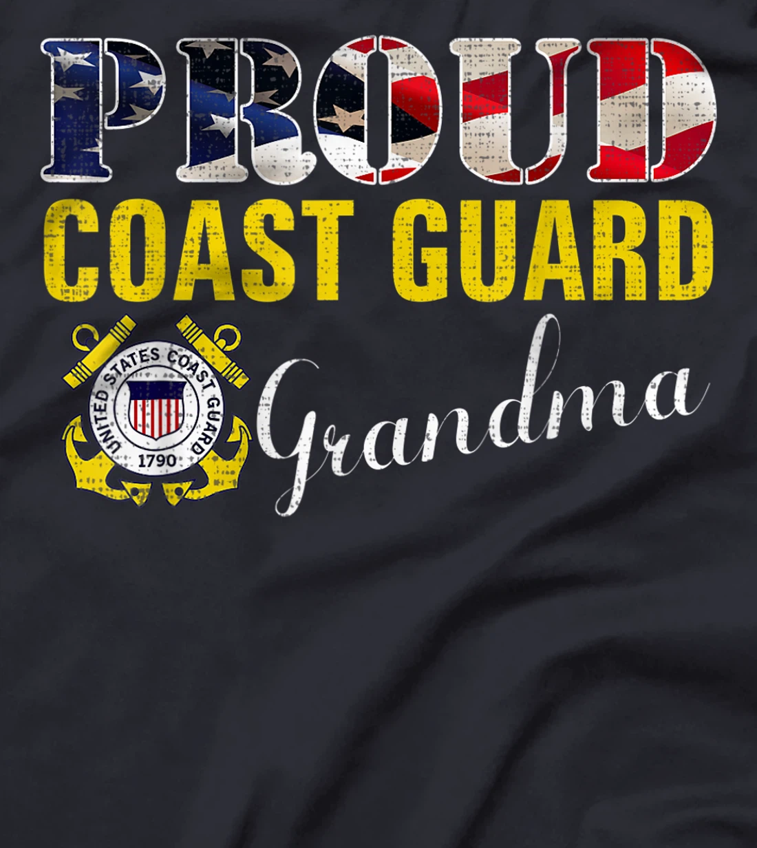 Proud Coast Guard Grandma With American Flag Veteran Day T-Shirt