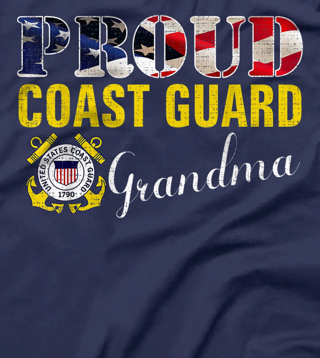 Proud Coast Guard Grandma With American Flag Veteran Day T-Shirt