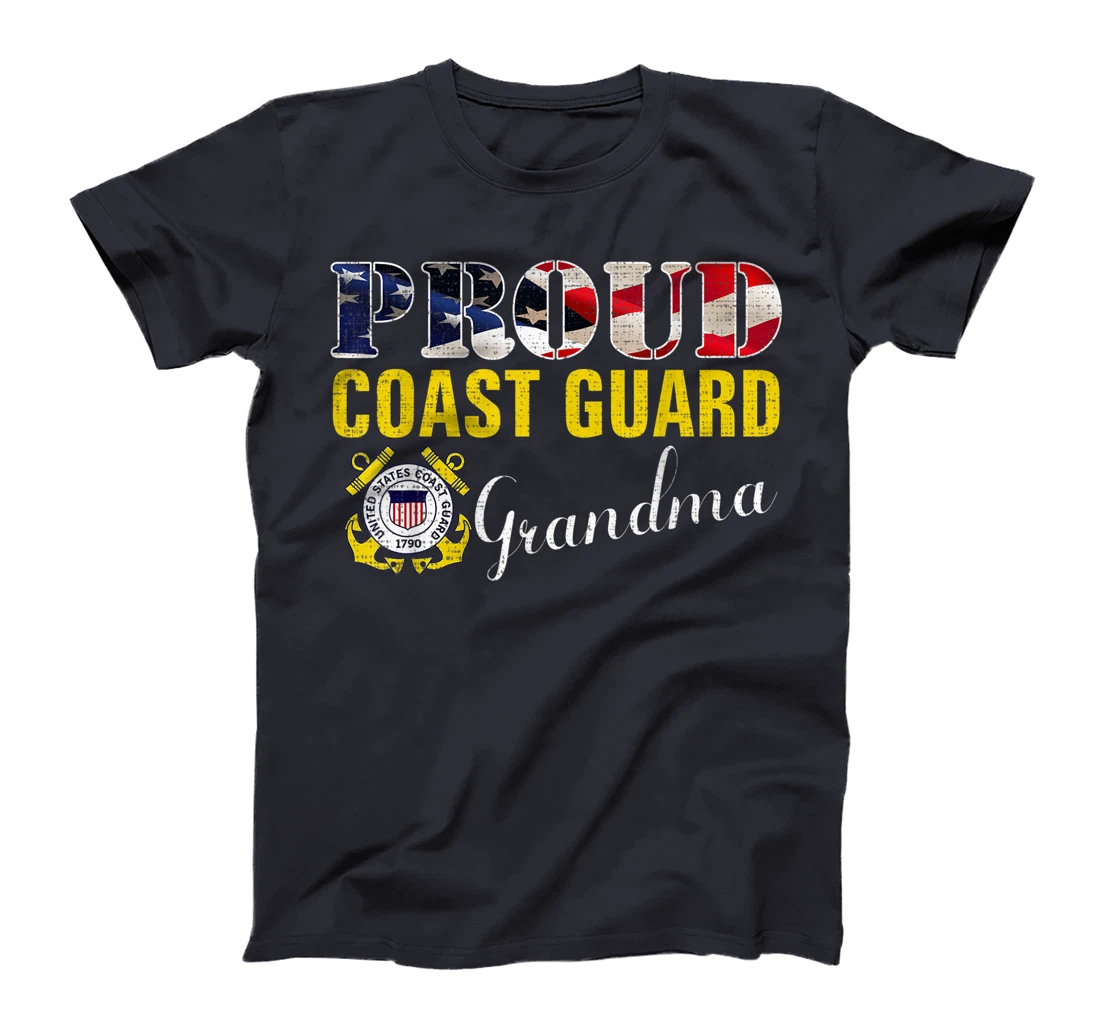 Proud Coast Guard Grandma With American Flag Veteran Day T-Shirt