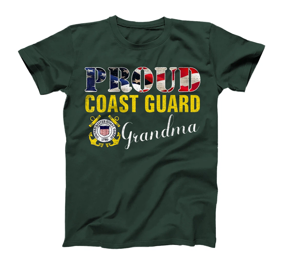 Proud Coast Guard Grandma With American Flag Veteran Day T-Shirt