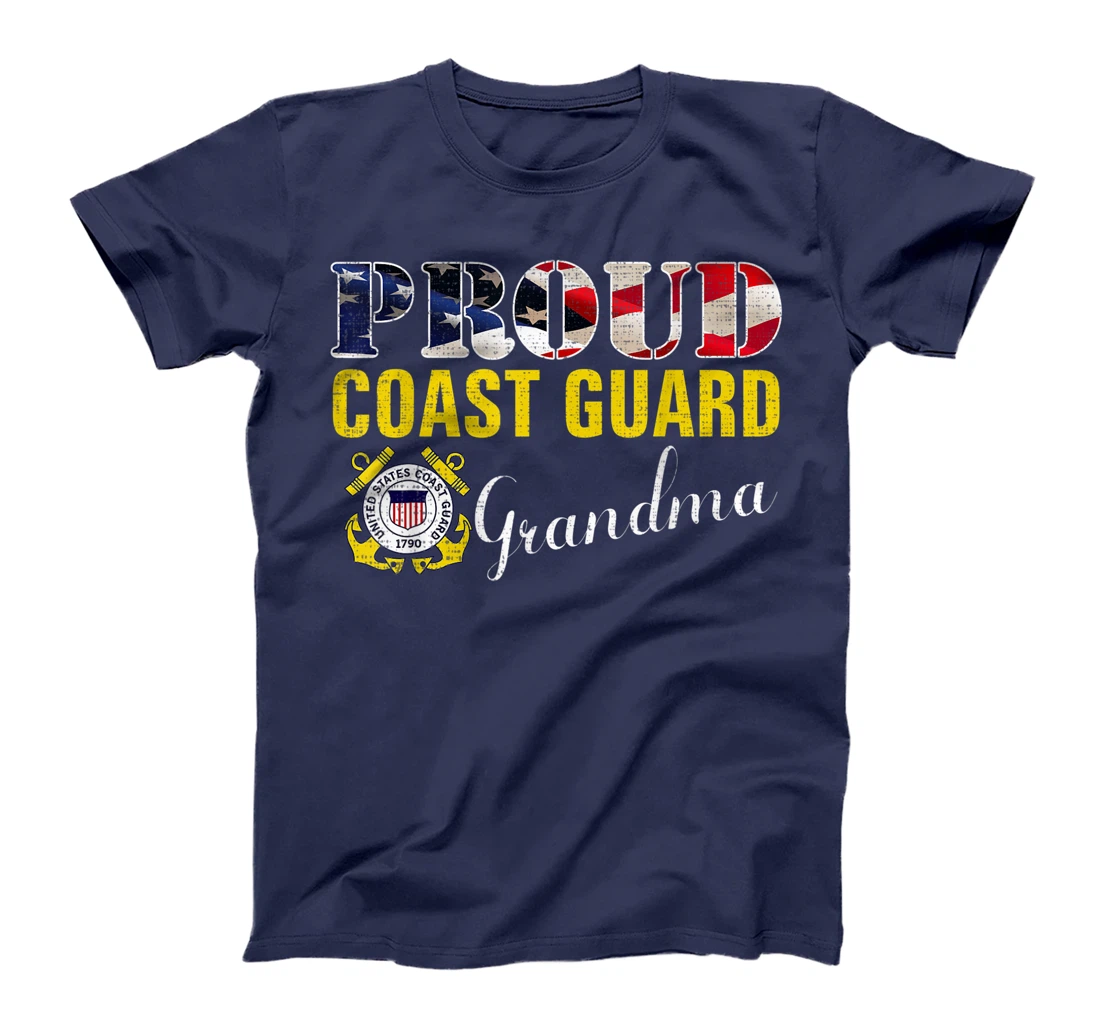 Proud Coast Guard Grandma With American Flag Veteran Day T-Shirt