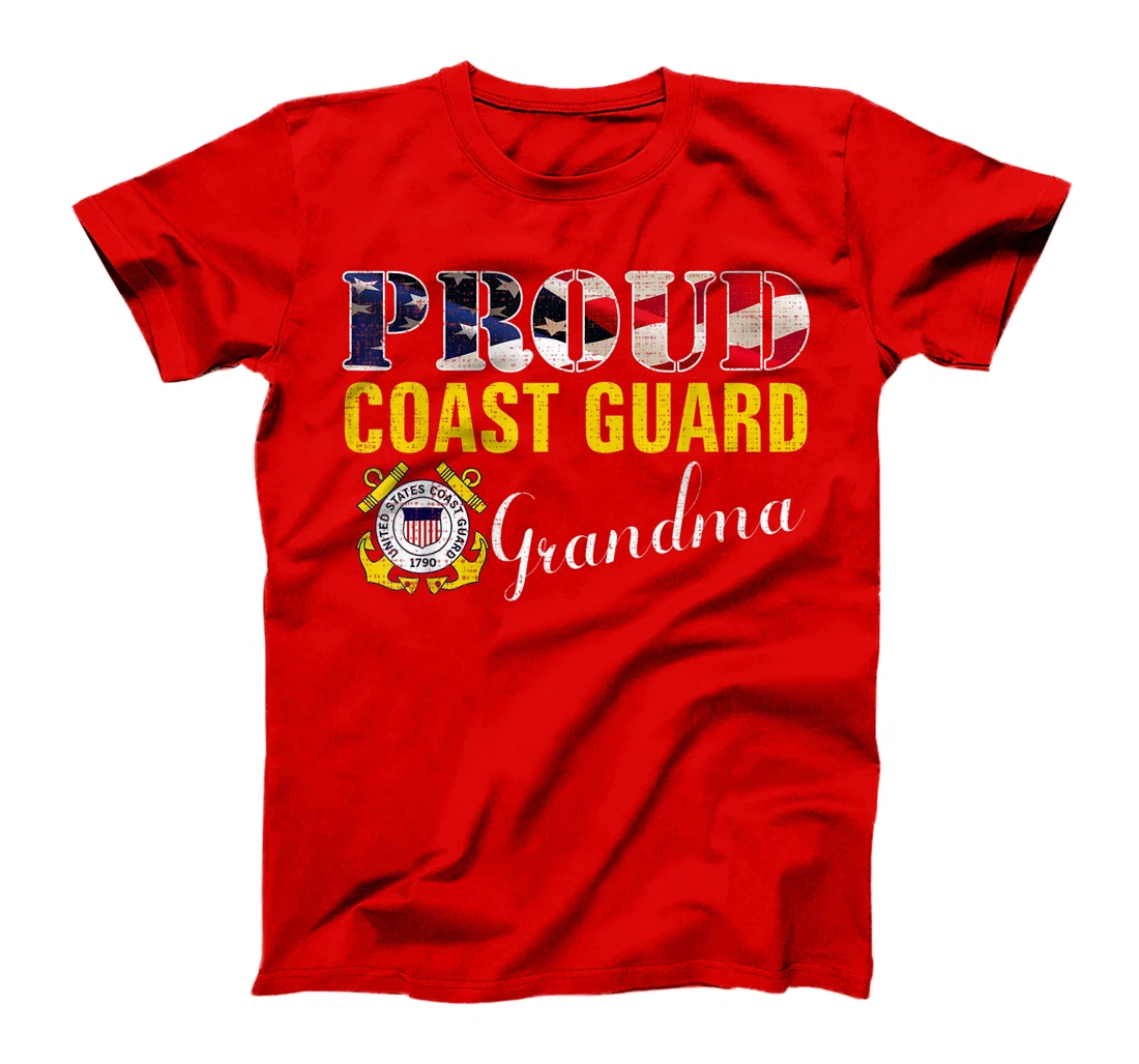Proud Coast Guard Grandma With American Flag Veteran Day T-Shirt