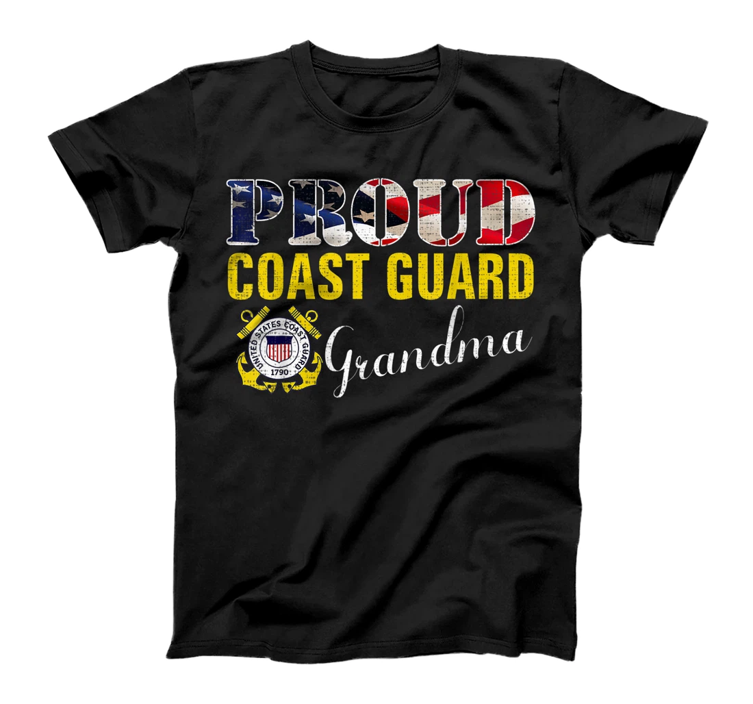 Proud Coast Guard Grandma With American Flag Veteran Day T-Shirt