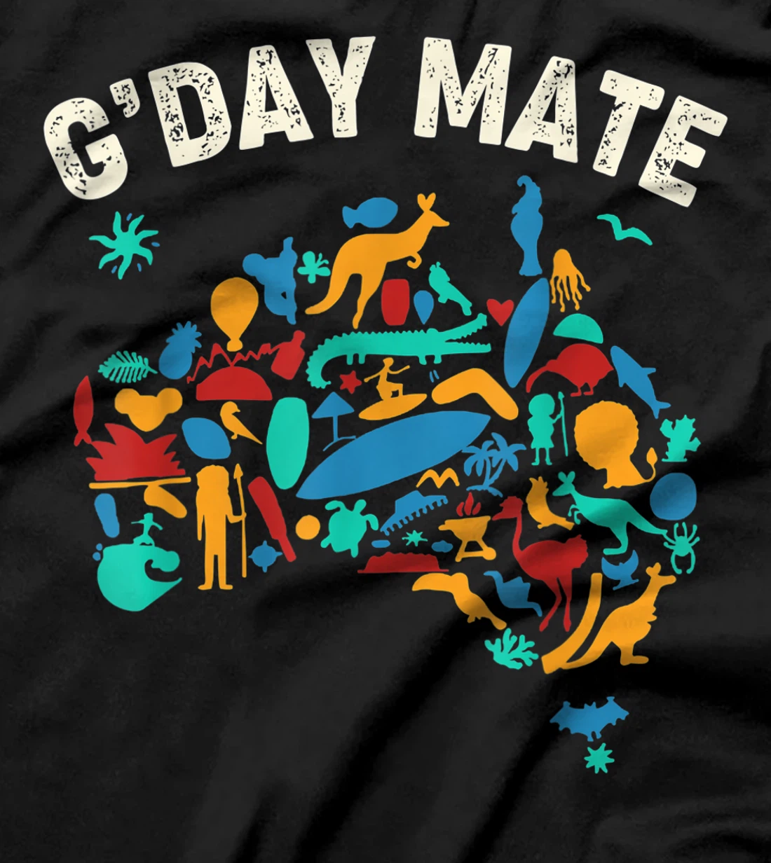 G'Day Mate Toddler Shirt Funny Gift Map Australian Animals T-Shirt