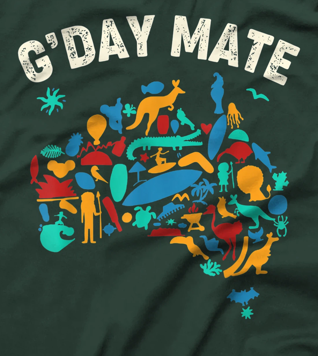 G'Day Mate Toddler Shirt Funny Gift Map Australian Animals T-Shirt