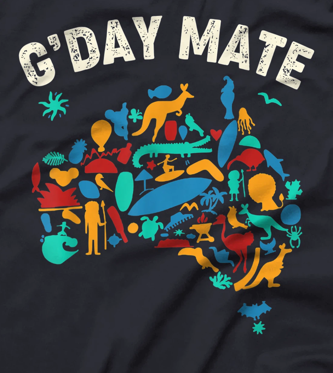 G'Day Mate Toddler Shirt Funny Gift Map Australian Animals T-Shirt