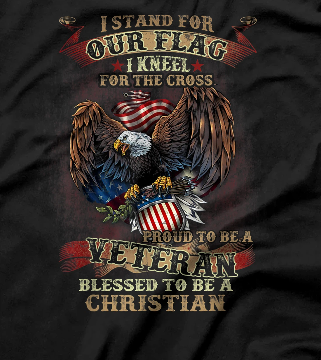 Stand For Our Flag I Kneel For The Cross Proud American Gift T-Shirt