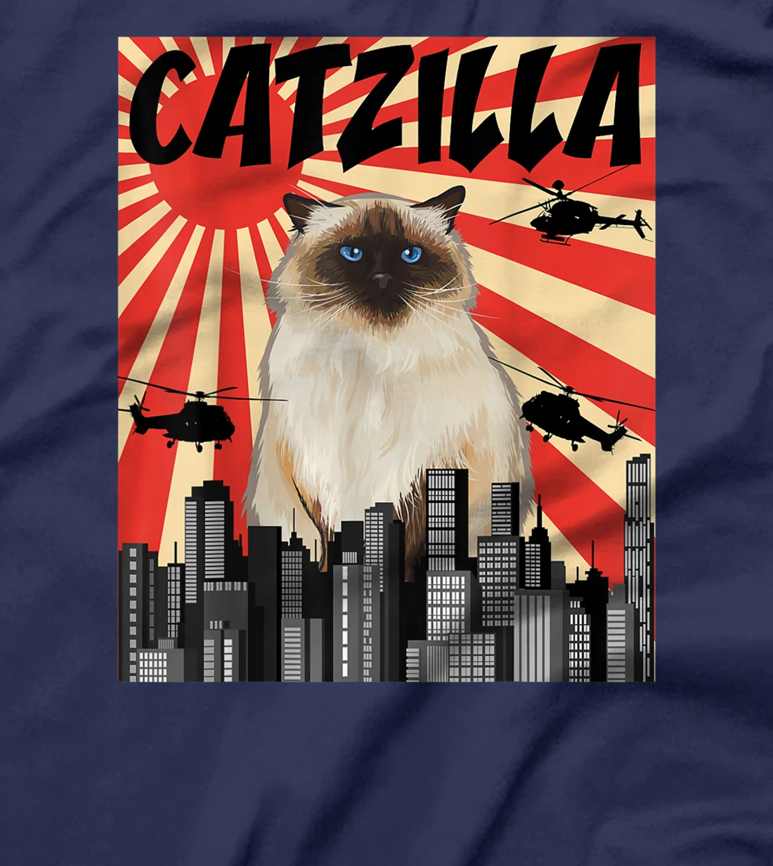 Funny Retro Japanese Catzilla Himalayan Cat T-Shirt