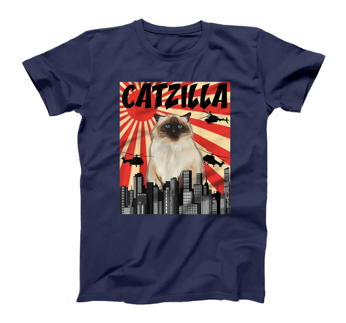 Funny Retro Japanese Catzilla Himalayan Cat T-Shirt