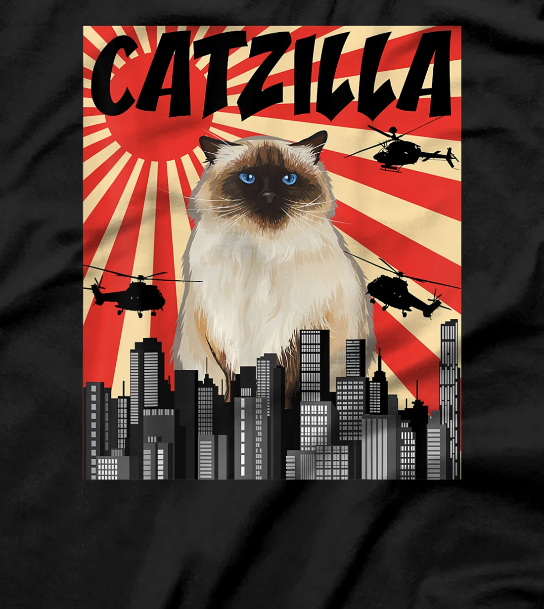 Funny Retro Japanese Catzilla Himalayan Cat T-Shirt