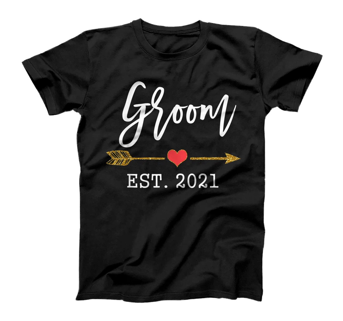 Mens Cute Wedding Day Gift for Couple from Bride Groom Est 2021 T-Shirt
