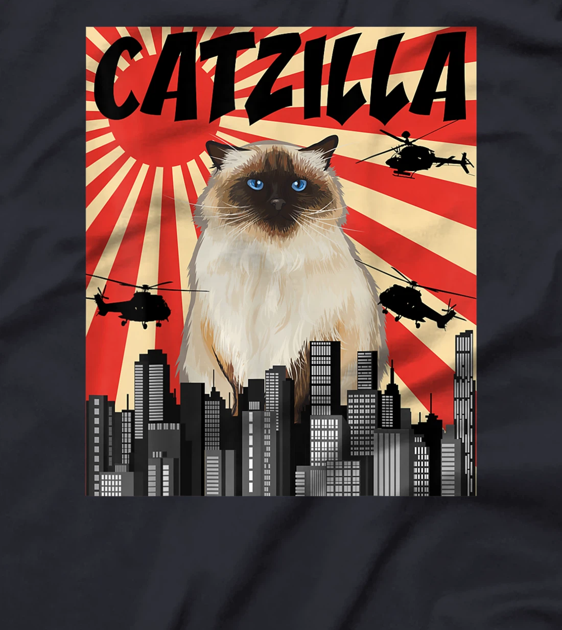 Funny Retro Japanese Catzilla Himalayan Cat T-Shirt