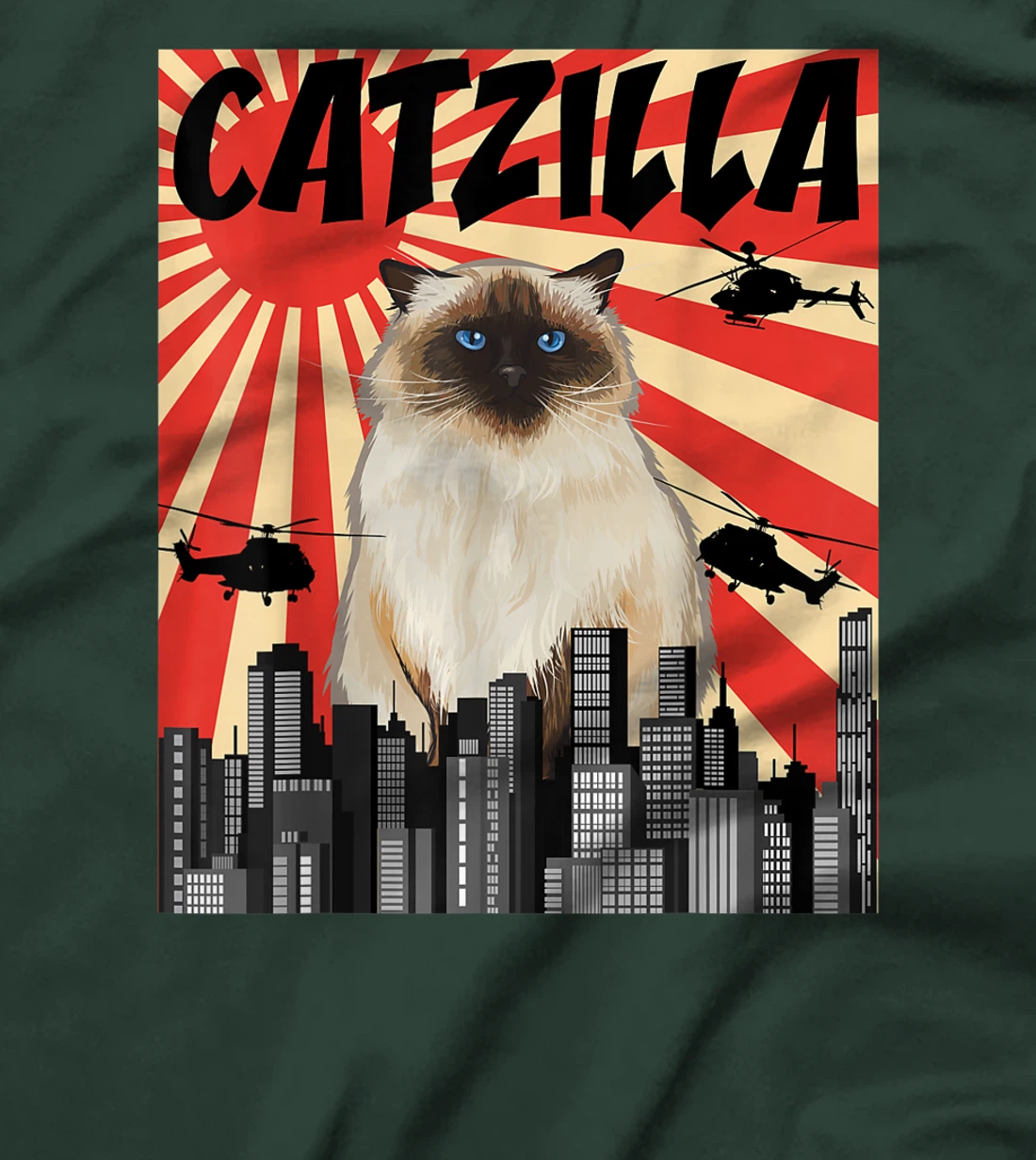 Funny Retro Japanese Catzilla Himalayan Cat T-Shirt