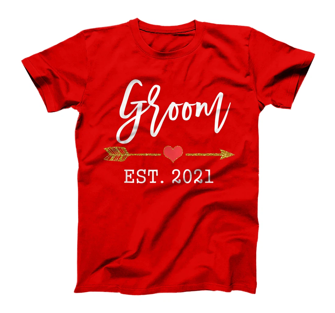 Mens Cute Wedding Day Gift for Couple from Bride Groom Est 2021 T-Shirt