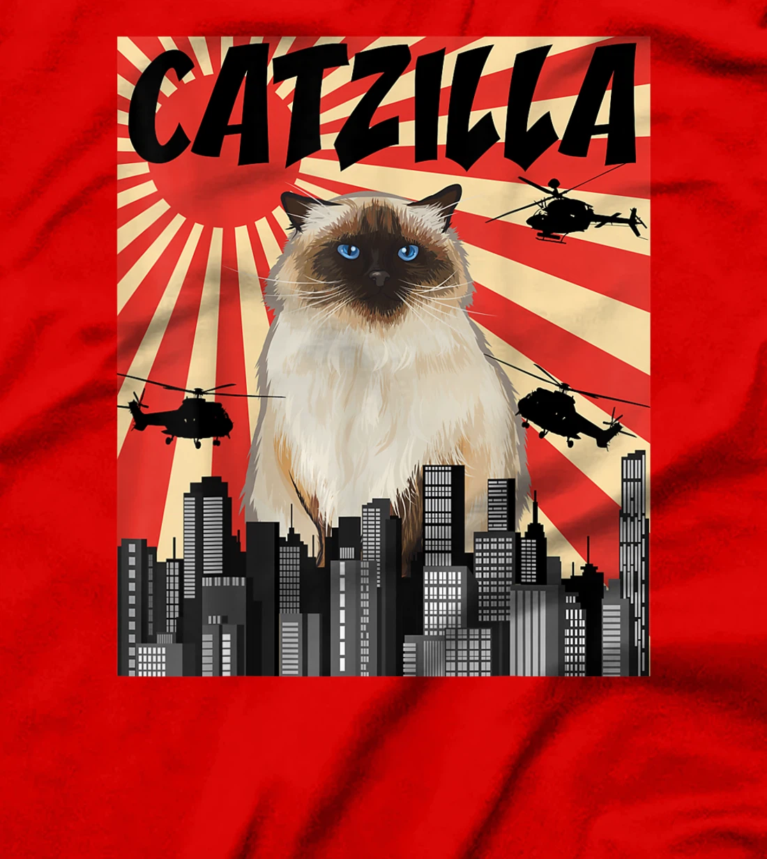 Funny Retro Japanese Catzilla Himalayan Cat T-Shirt