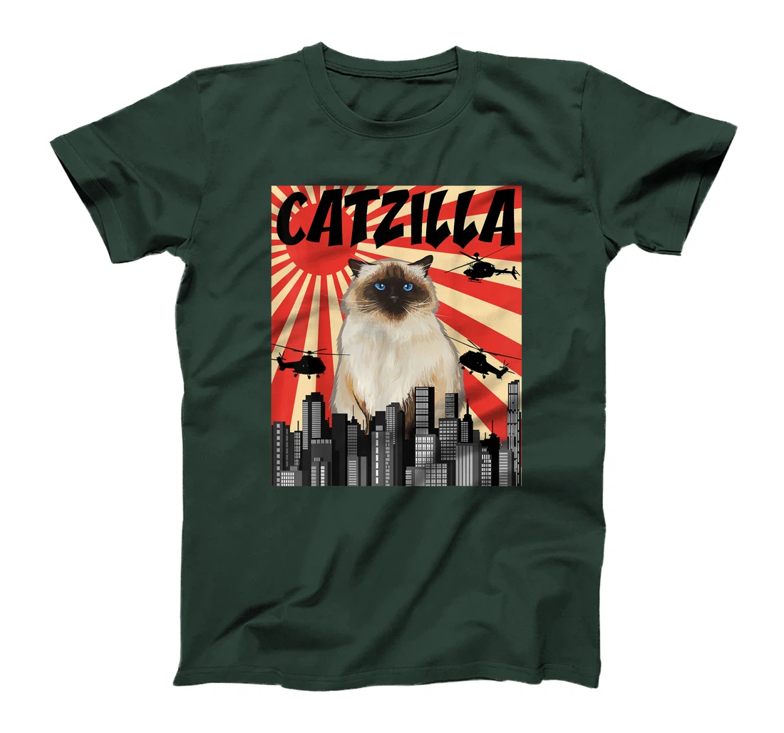 Funny Retro Japanese Catzilla Himalayan Cat T-Shirt