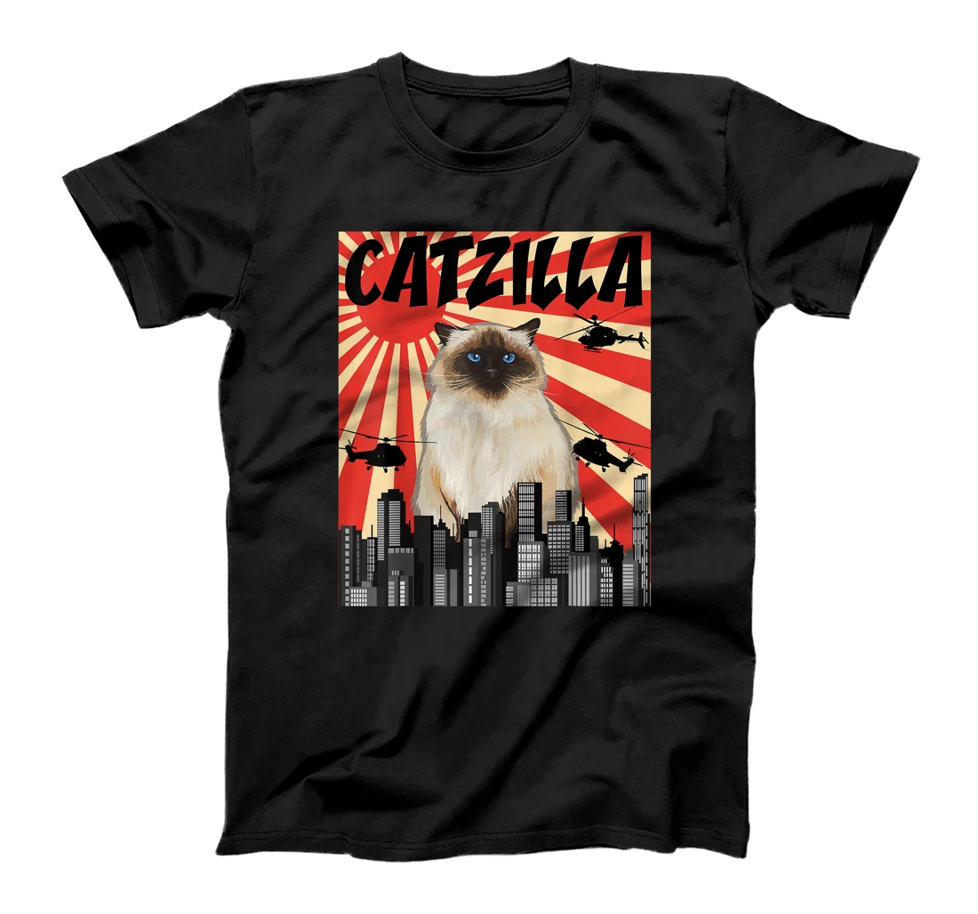 Funny Retro Japanese Catzilla Himalayan Cat T-Shirt