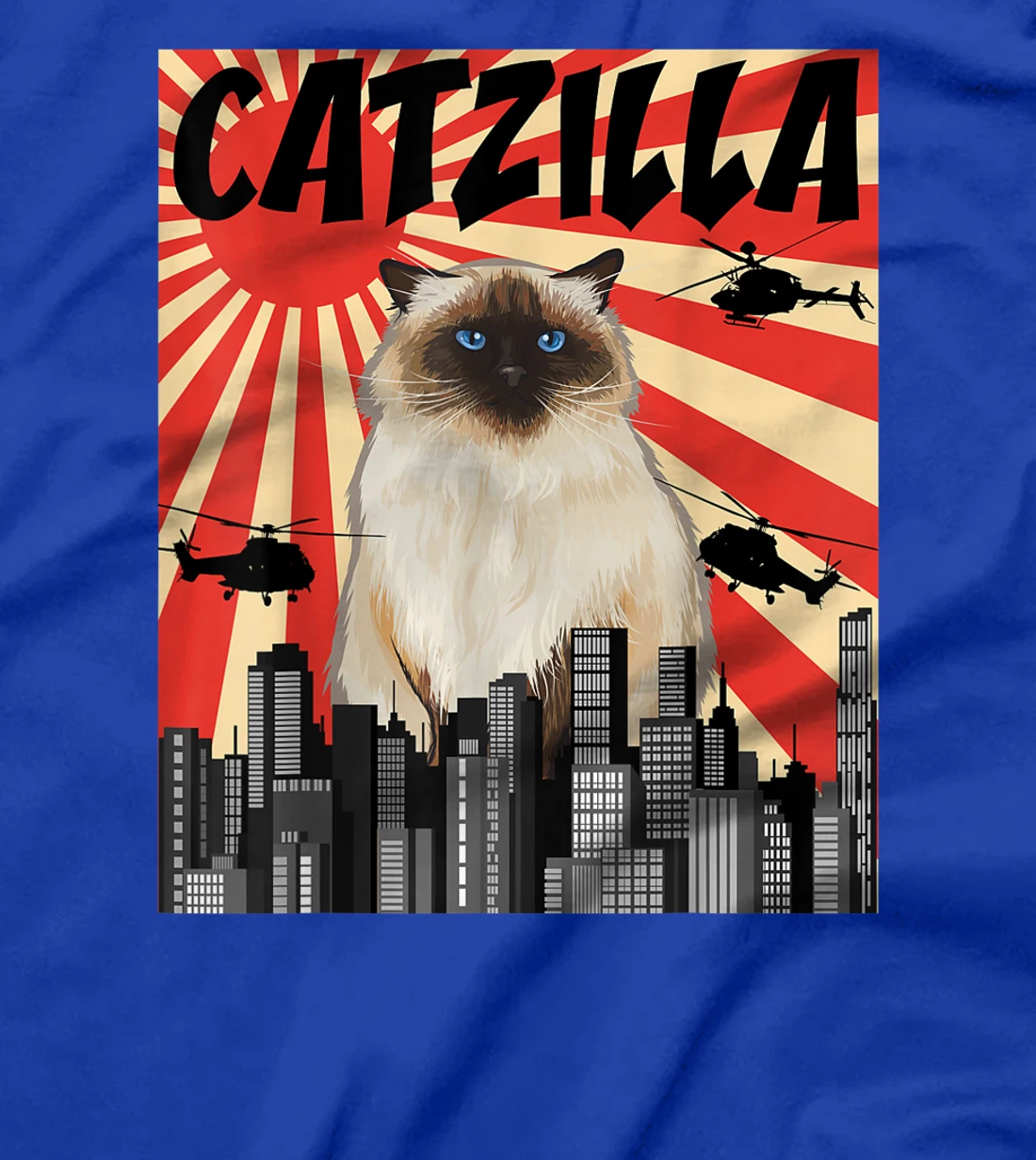 Funny Retro Japanese Catzilla Himalayan Cat T-Shirt
