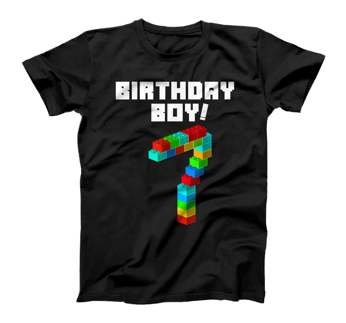 Cute 7th Birthday Gift 7 Years Old Block Building Boys Kids T-Shirt