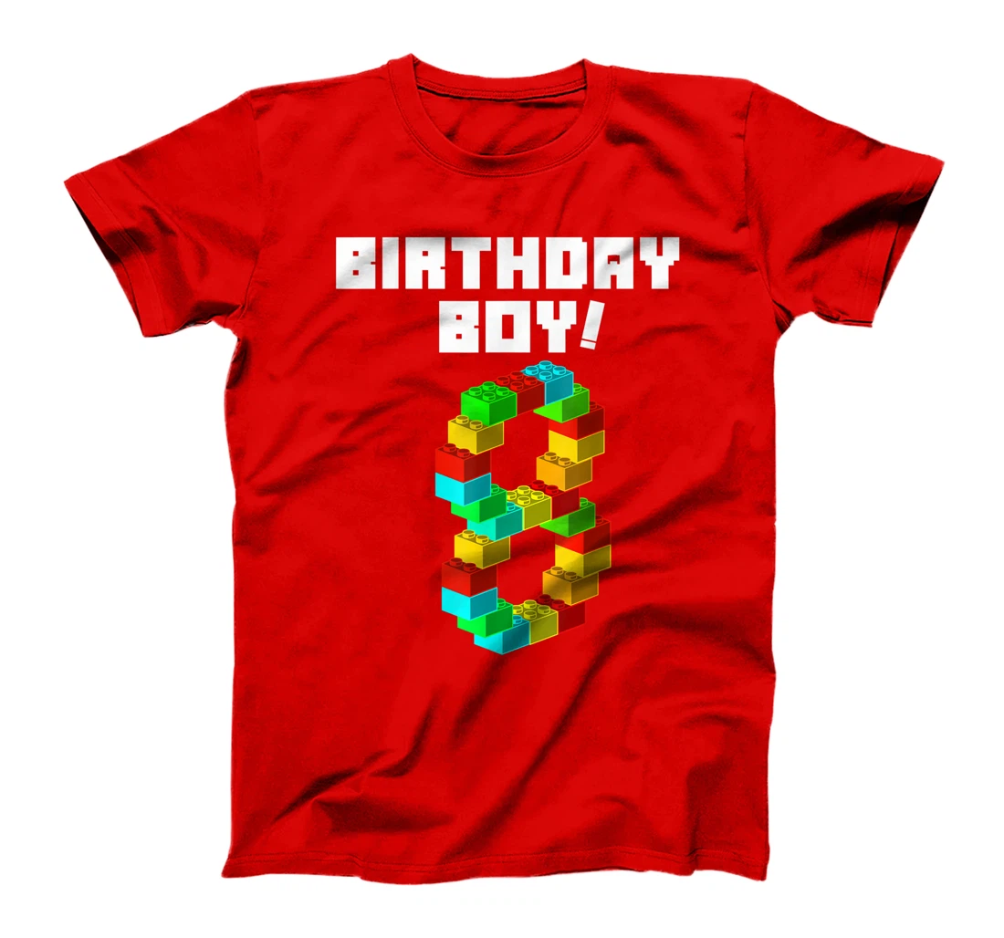 Cute 8th Birthday Gift 8 Years Old Block Building Boys Kids T-Shirt