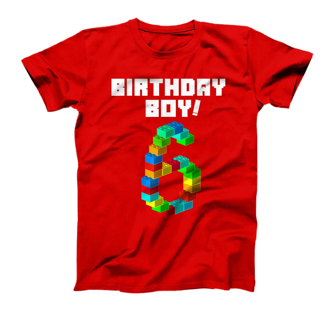 Cute 6th Birthday Gift 6 Years Old Block Building Boys Kids T-Shirt