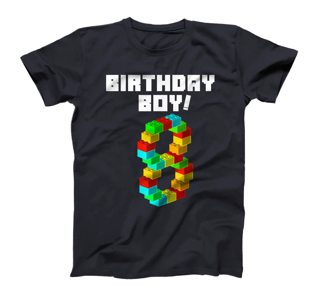 Cute 8th Birthday Gift 8 Years Old Block Building Boys Kids T-Shirt
