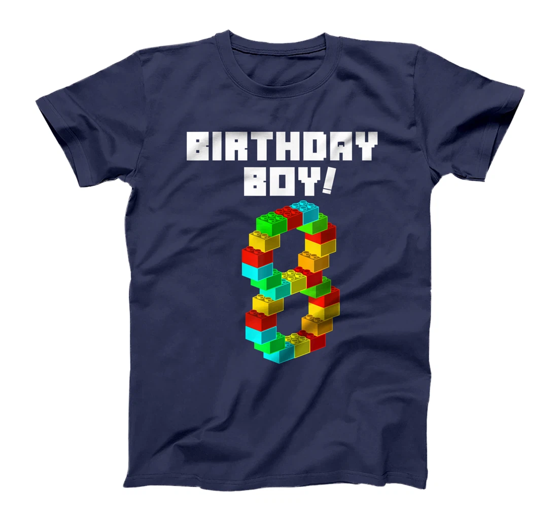 Cute 8th Birthday Gift 8 Years Old Block Building Boys Kids T-Shirt