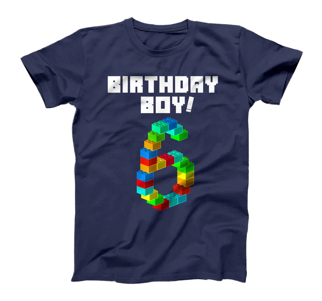 Cute 6th Birthday Gift 6 Years Old Block Building Boys Kids T-Shirt